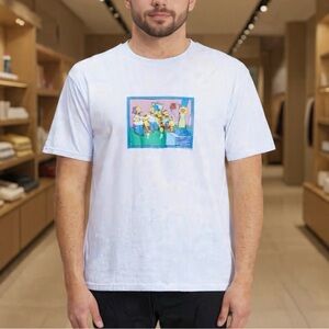 Billabong X Simpsons Couch Gag Graphic T-Shirt. Baby blue/white tie-dye NWT- XL